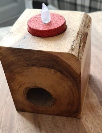 Terry, upcycled wooden candle holder.